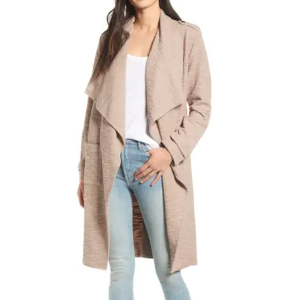 BB Dakota Revolution Drapey Bouclé Trench Coat Medium Birch